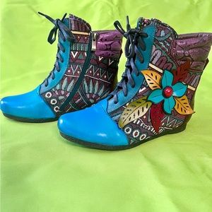 Socofy Bohemian Floral Appliqué Ankle Boots – Size 36 (US 5.5) – New
